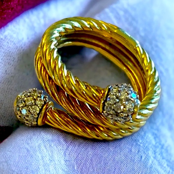 Authentic Vintage David Yurman 18k Yellow Gold Cable Diamond Ball Bypass Ring 6 - Picture 11 of 16